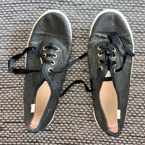 Kate Spade Keds, Black W/ Gold Sparkles, “champion Glitter,” Girls Sz 3.5M